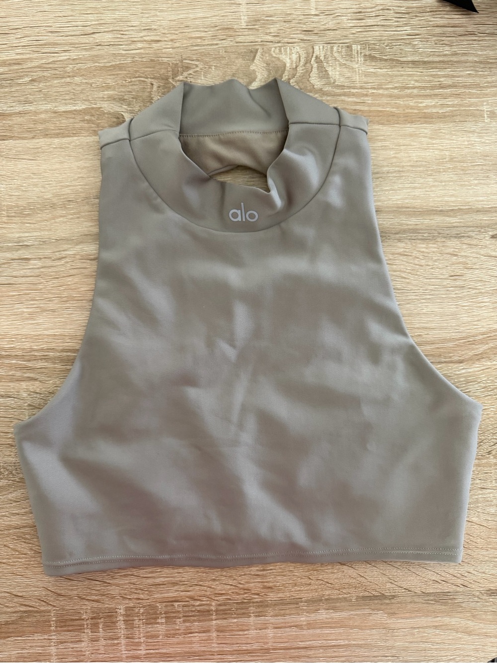 ALO Yoga High Neck Cropped Tank Top in Taupe
